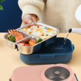 thumbnail image 5 of Thermal Lunch Box 1100ml Double Layer 3 Grid Design 304 Stainless Steel Bento Box with Chopsticks Spoon Soup Bowl Pink, 5 of 5