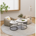 thumbnail image 6 of Yoneston 27.6" Round Coffee Table Set of 2, Wood Marble Pattern Top with Sturdy Metal Frame for Living Room Bedroom Balcony Yard, White, 6 of 9