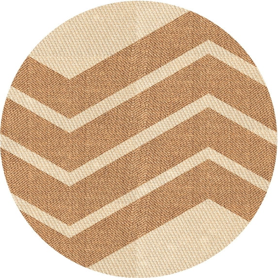 Ahgly Company Indoor Round Patterned Khaki Gold Area Rugs, 7' Round