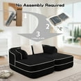 thumbnail image 3 of 77.2" Teddy Fabric 32D Boneless Sofa,Modular Sectional Sofa with Curved Armrest,Contrast Color Design with Pillow,Fluffy Comfy Couch with L Shaped Chaise,for Living Room,No Assembly Required,Black, 3 of 7
