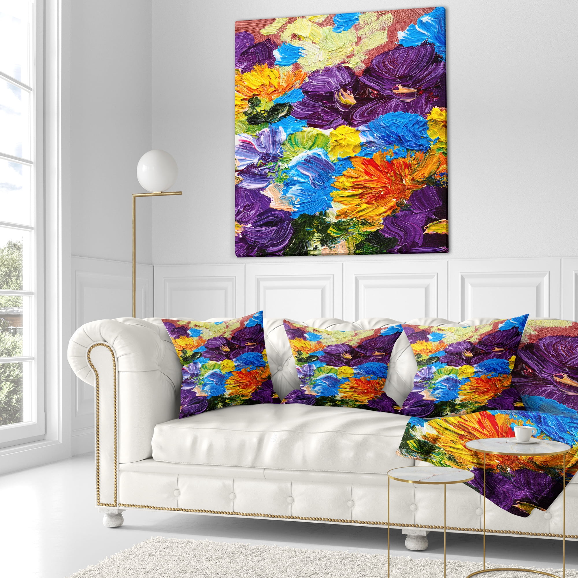 Designart Heavily Textured Abstract Flowers - Abstract Throw Pillow - 16x16