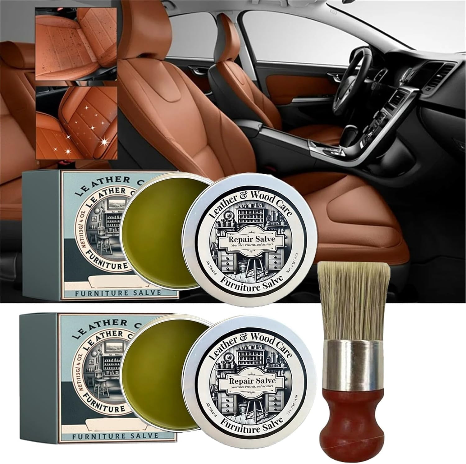 Leather & Furniture Repair Salve, Leather Salve and Brush for Furniture, Household Upholstery Cleaners for Home, Wood Furniture Repair Salves, for Wood for Sofa, Car Seats,