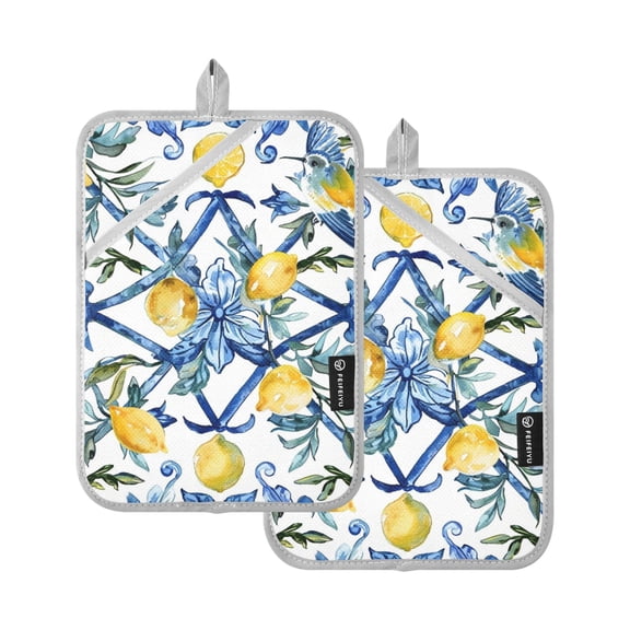 Pot Holders Set of 2 Heat Resistant 338℉ Kitchen Oven Gloves Potholder Cooking Baking Microwave Mitts Lemon with Bohomia