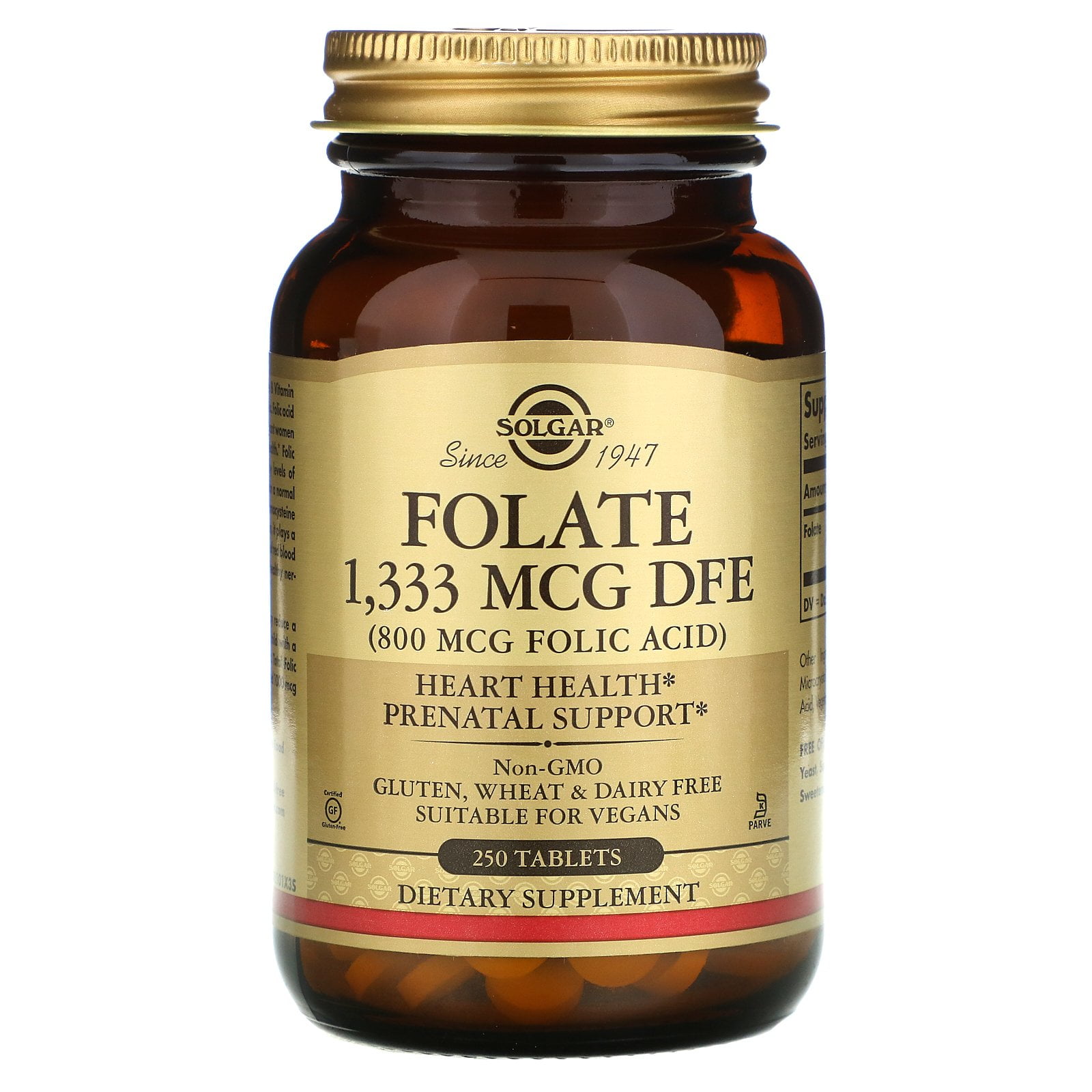 Folate, 1,333 mcg DFE, 250 Tablets, Solgar