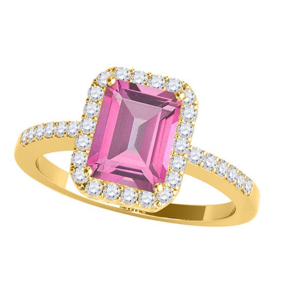 Mauli Jewels Rings for Women 3.20 Carat Diamond and Emerald Shaped Pink Prong 10K Yellow Gold