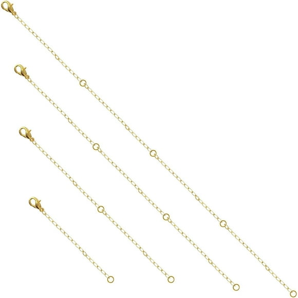 LAICAIW 4pcs Necklace Extenders Gold, 4 Sizes Bracelet Extender Metal Necklace Extension Chains Extender with Lobster Clasps for Jewelry Necklaces Bracelet Anklet