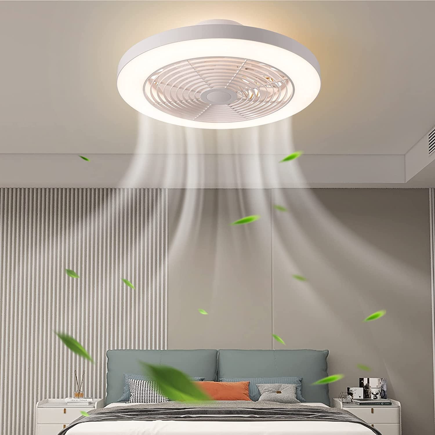 Orison Ceiling Fan with Light, 8029 White Regular - 19.7" Smart Low Profile Ceiling Fans with Light and Remote APP Control