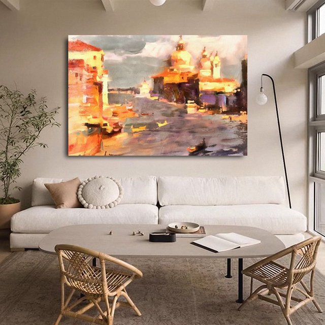 Póster de lienzo con el río que pasa por la ciudad, decoración de dormitorio, paisaje deportivo, decoración de oficina, regalo, estilo marco, 12 x 18 pulgadas (30 x 45 cm)