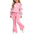 thumbnail image 4 of Amidoa Girls Sweatsuits 2pcs Sets Pullover Fall Winter Clothes Cute Tracksuit Floral Print Sweatshirt and Flared Sweatpants Kids Casual Back to School Outfits Pink Size 11-12 Years, 4 of 8