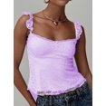 thumbnail image 2 of Women Lace Babydoll Tank Top Cap Sleeve See Throught Y2k Summer Going Out Crop Tops Violet S, 2 of 6