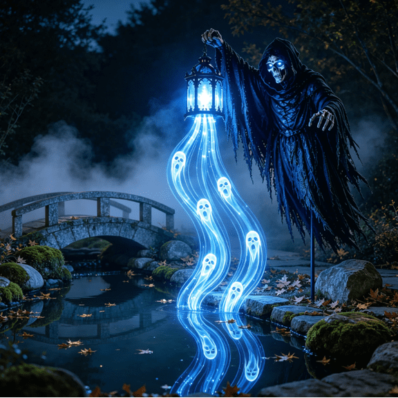 Halloween Grim Reaper Animated Garden Light, Solar Powered Ghost Soul Flowing Lantern Design, Waterproof Ground Stake, Holiday Spooky Decor for Backyard & Walkway
