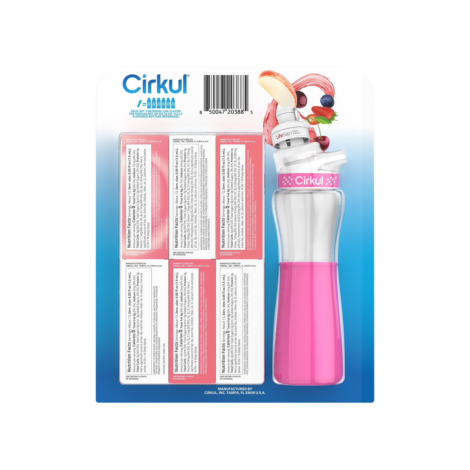Cirkul 22 fl oz Plastic Bottle and Pink Chill Sleeve Value Pack with 6 Flavor Cartridges