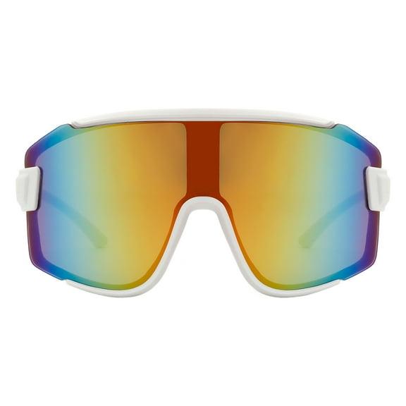 Mens Shield Wrap Sunglasses Oversized Sports UV 400 White, Orange Multi Mirror