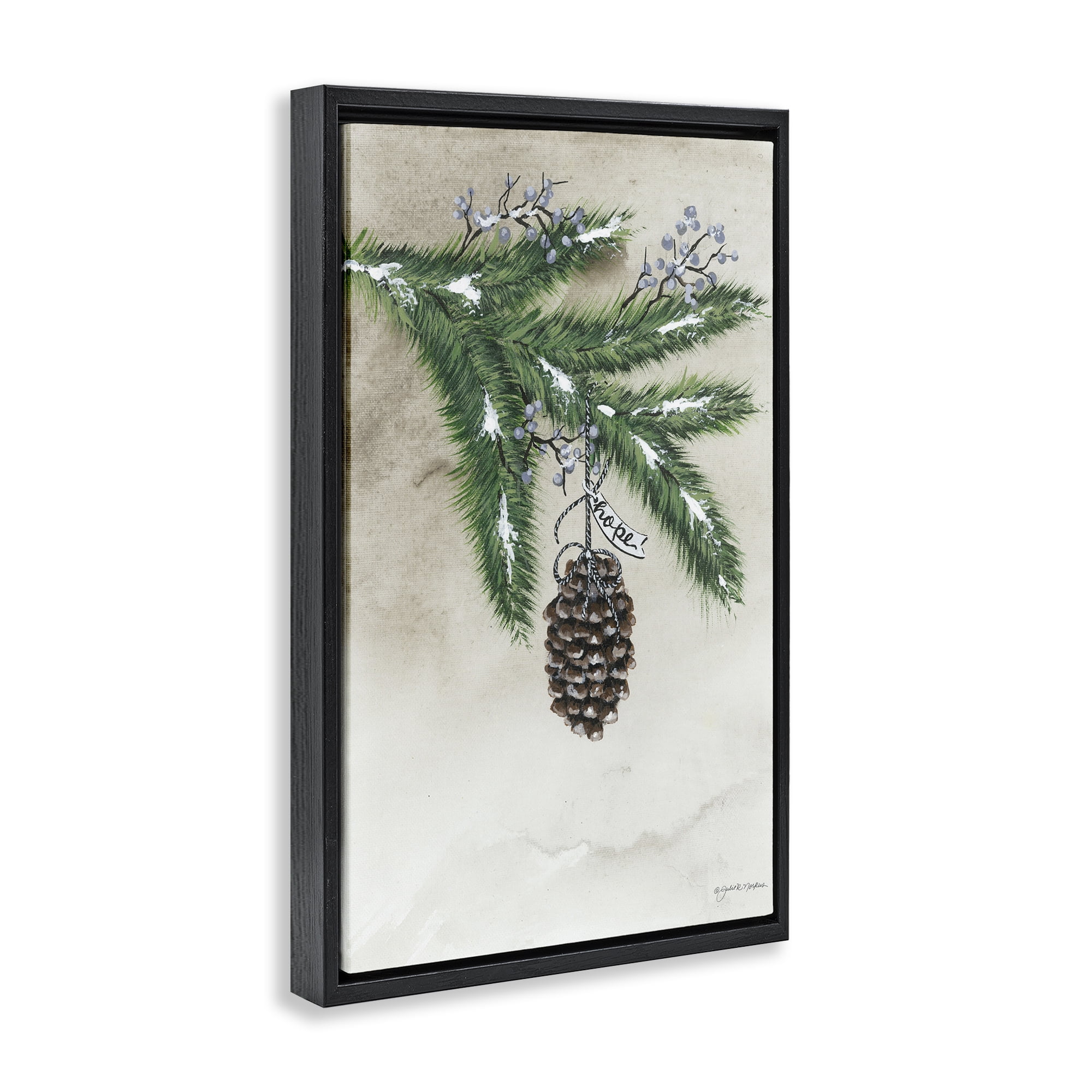 Stupell Industries Dangling Rustic Pine Cone Botanical & Floral Painting Black Floater Framed Art Print Wall Art, 21 x 31