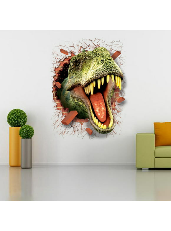U-Shark 3D Self-Adhesive Removable Green Sharp Dinosaur Mouth Wall Decals Stickers Wallpapers Dino Decor Poster  20" Width by 28" Height