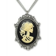 Gothic Lolita Skull Cameo in Silver Finish Pewter Frame Pendant Necklace by Real Metal Jewelry NK-629IB