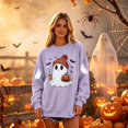 thumbnail image 4 of Dweltoz Halloween Sweatshirts for Women Cute Ghost Pumpkin Graphic Spooky Season Sweaters Oversized Fall Fleece Long Sleeve Crewneck Pullover Tops,Purple L, 4 of 4