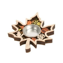 Wooden Maple Leaf Candle Holders Halloween Thanksgiving Decor, Vintage Tealight Centerpiece for Harvest Table, Festive Fall Home Decor for Mantel Tabletop Family Gatherings