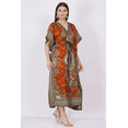 thumbnail image 2 of Women’s Long Polyester Kaftan Maxi Dress Kimono Sleeve Tunic Top Cover Up, One Size Orange, 2 of 5