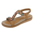 thumbnail image 2 of Women Sandals Under $15, Xunlbb Women's Summer New Floral Elastic Casual Seaside Beach Flat Sandals(Yellow,Size:41), 2 of 3