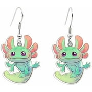Axolotl Earrings Earring Acrylic Drop Amphibian Salamander Pink Rose Cherry Purple Grape Ears Lavender Sleepy Aztec Silver Black Pink Best Friends BFF Moon Sun Lover Pendant Chain 3D Glass Gem Tails E