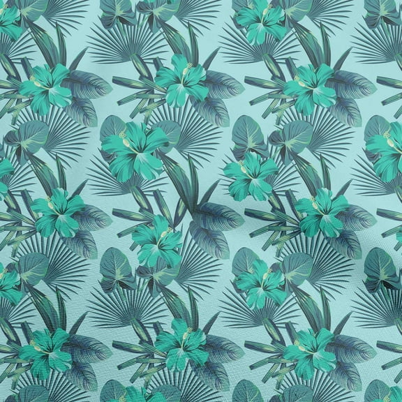 oneOone Polyester Spandex Turquoise Blue Fabric Tropical Leaf Sewing Fabric By The Yard Printed Diy Clothing Sewing Supplies 56 Inch Wide