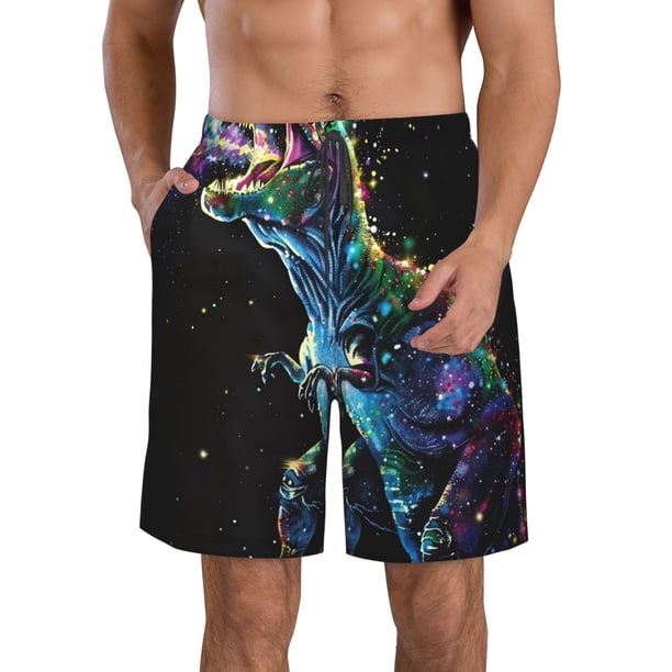 Balery colorful flames dinosaur Traje de Baño Estilo Hawaiano para Hombre, Shorts de Secado Rápido con Bolsillos-X-Large