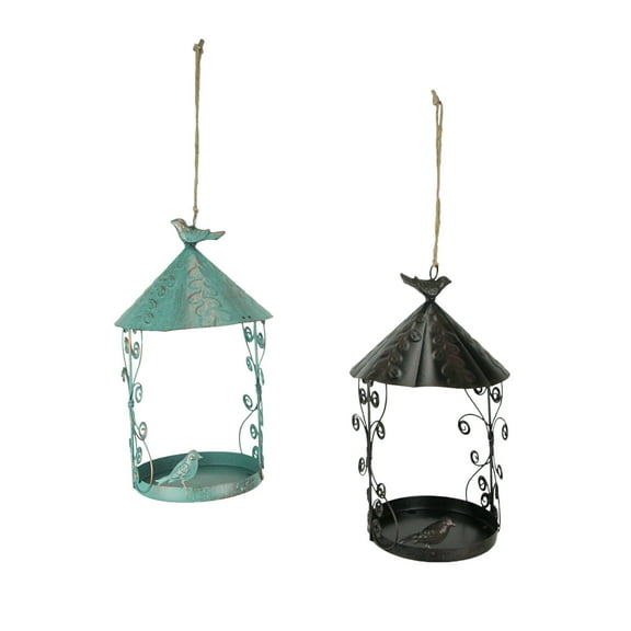 Special T Imports Teal Metal Hanging Bird Feeder Outdoor Garden Seed Tray (Set of 2)