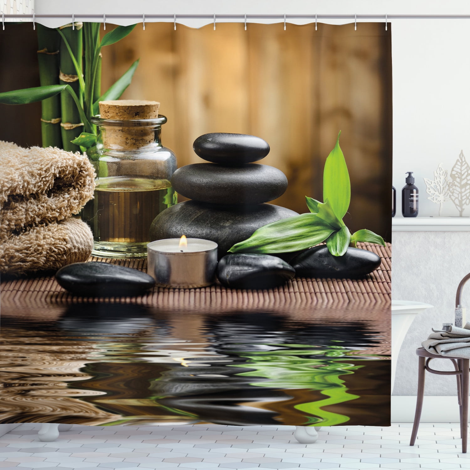 3D Zen Bamboo Fabric Waterproof Shower Curtain Set Bathroom & Hook 180*180cm US~ 