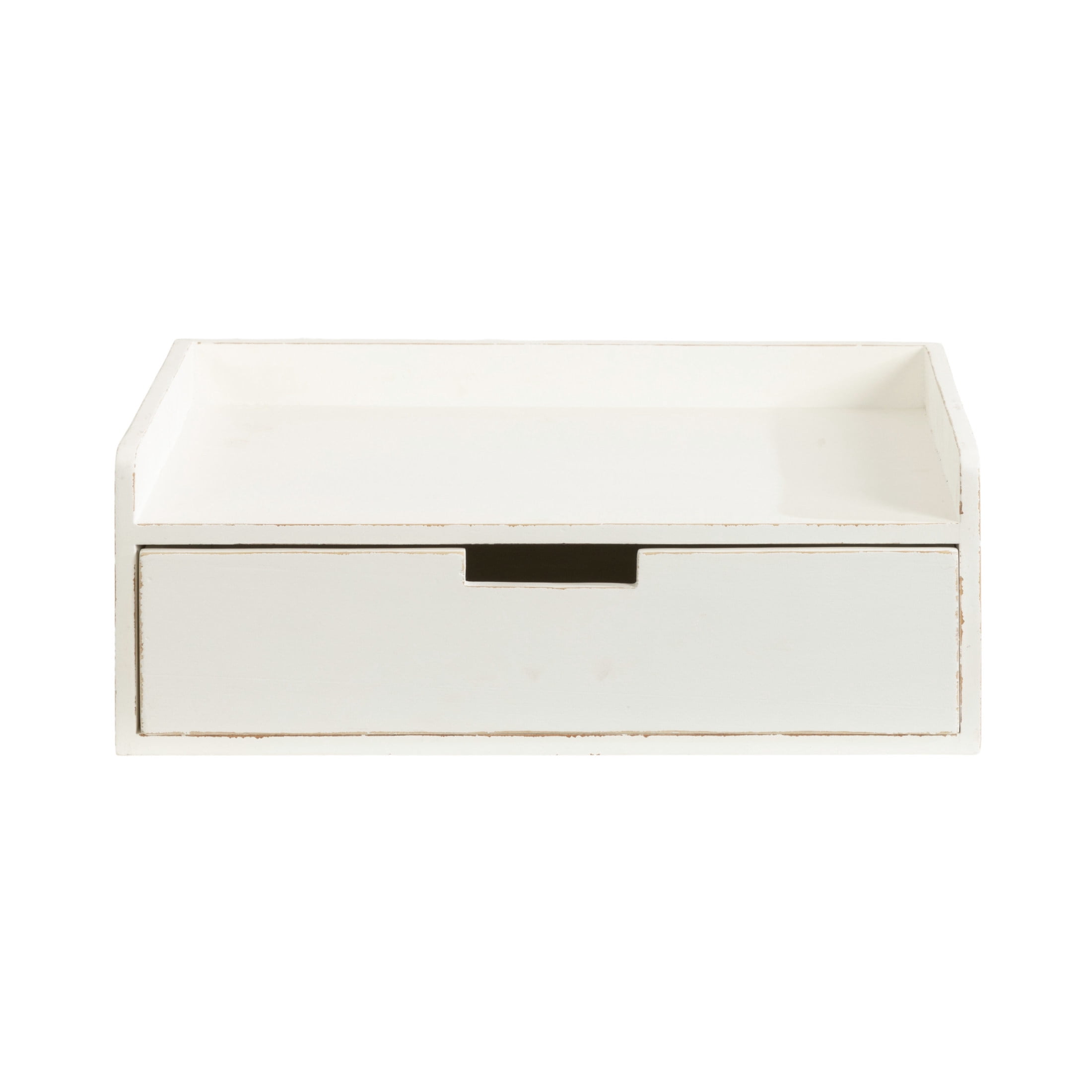 Kate and Laurel Kitt Modern Floating Shelf Side Table with Drawer, 18 x 12 x 7, White, Decorative Solid Wood Floating Table with Pull Out Drawer and Cubby for Space-Saving Dorm Decor