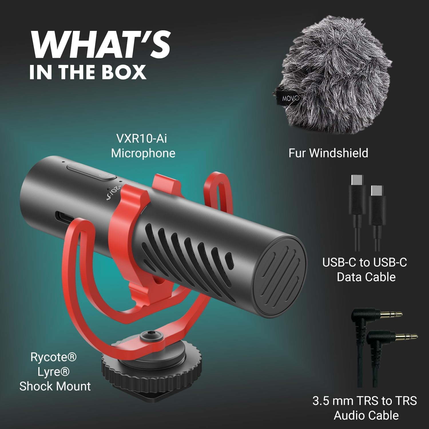 Movo VXR10-AI Shotgun Microphone with AI Noise Cancellation - Camera Microphone for DSLR, Smartphone & Computer - Supercardioid On-Camera Mic with 3.5mm & USB-C Cables