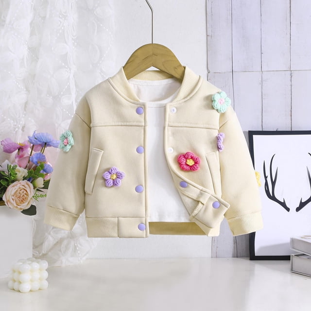 LOVZFMLL Vestes pour Filles Printemps Fille Tout-Petit Mignon Brodé Fleur Manches Longues Col Rond 9-12 Mois