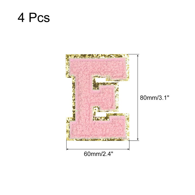 4Pcs Pink Chenille Letter, 2.2 Iron on Letters Patches, Chenille Letter  Patches for Clothing (E)