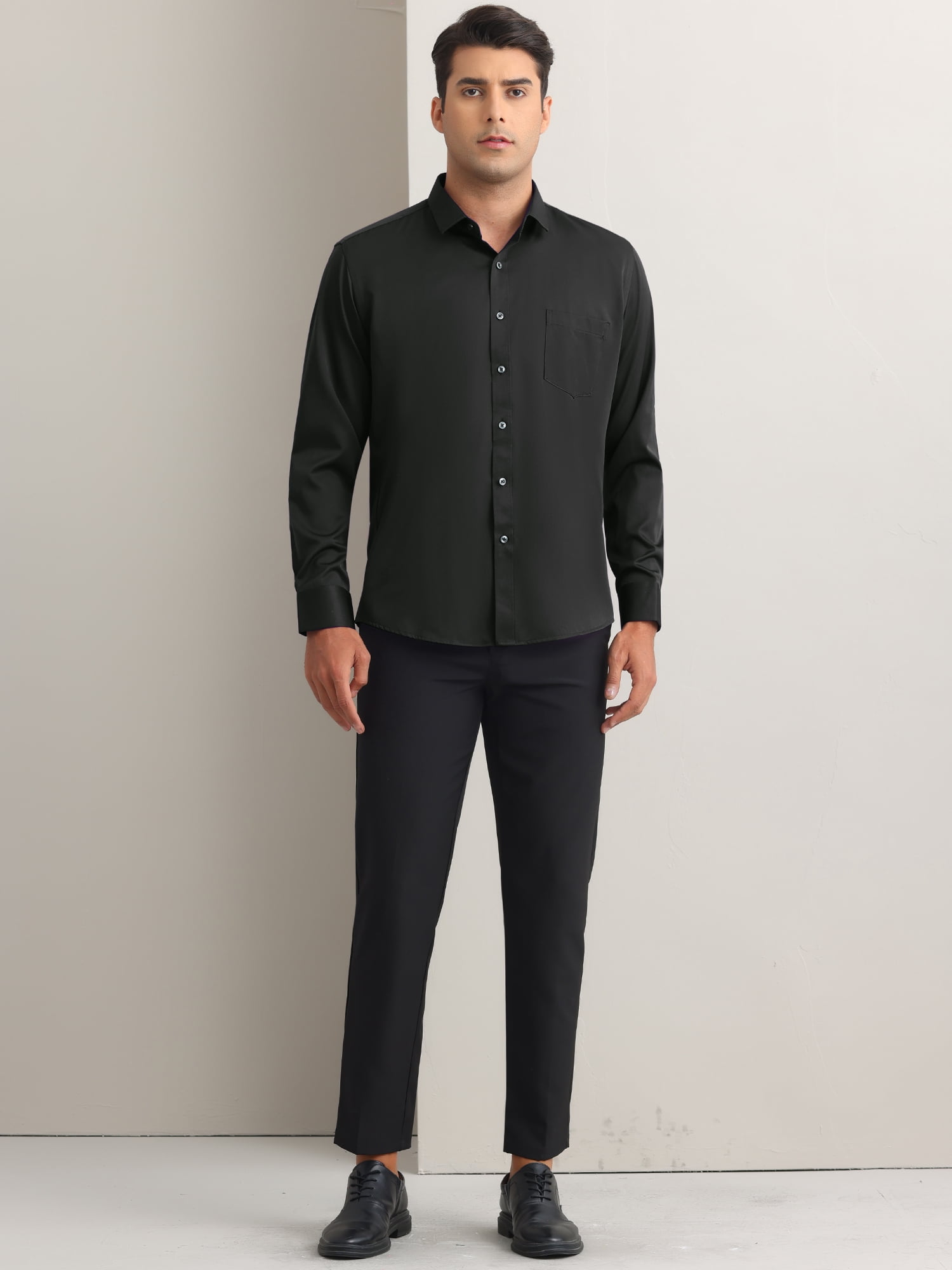 Unique Bargains Men's Long Sleeve Regular Fit Business Button Down Formal Shirt S Black