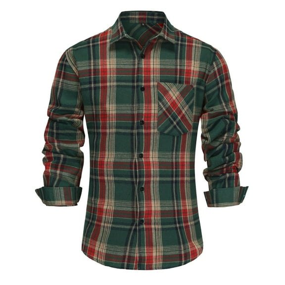LIBRCLO Christmas Mens Shirts Long Sleeve Plaid Shirt Slim Fit Button Down Shirts for Work Casual