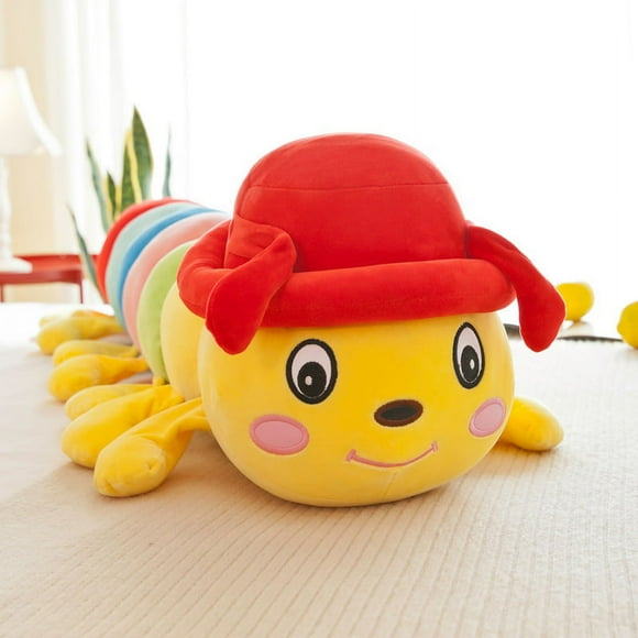 Colorful Caterpillar Plush Toy, Caterpillar Plush Stuffed Animal,Lovely toy(yellow)(red hat)