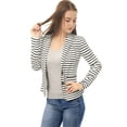 thumbnail image 1 of Blazer a rayas con cierre de botón y bolsillo con solapa con muesca para mujer blanco L, 1 of 5