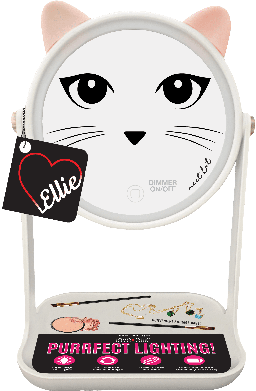 Kat Freestanding LED Vanity Makeup Mirror by Love Ellie, with Dimmable Lights, White Finish