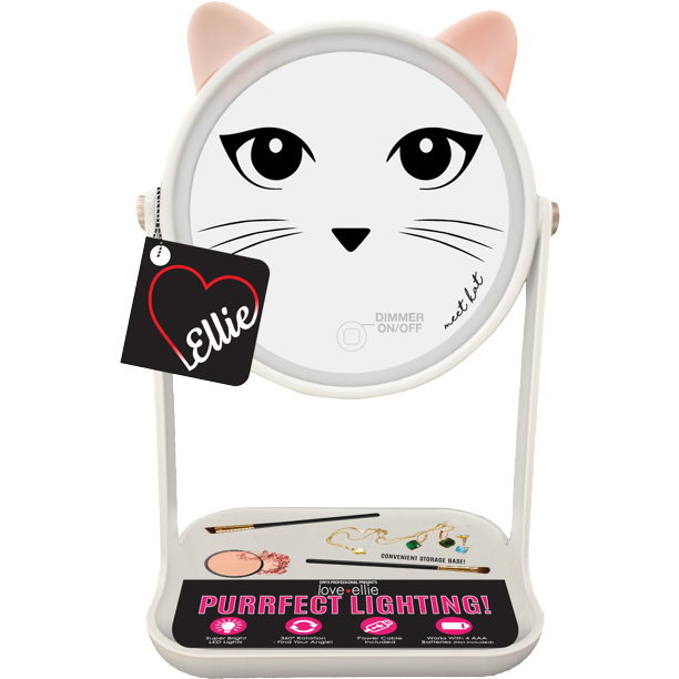 Onyx Professional Love Ellie Kat LED Makeup Mirror, Vanity Mirror with Light, Storage Tray