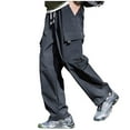 thumbnail image 2 of Qulqfy Big and Tall Pants Men Cargo Baggy Black Stretch Pants Elastic Waist 4 Pockets Wide Leg Pants Hiking Pants for Men L, 2 of 9