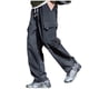 thumbnail image 2 of Ceisia Men Gift Solid Color Fleece Casual Loose Drawstring Multi Pocket Work Pants Elastic Cuff Long Trousers, 2 of 9