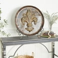 thumbnail image 3 of DecMode 14" Round Fleur De Lis Embossed Detail Brown Metal Charger with Stand, 3 of 12
