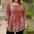 thumbnail image 3 of TQWQT Plus Size 3/4 Sleeve Floral Tunic - Round Neck, Stretchy Easy-Care Material, High-Low Hem, Flowy Loose Fit Top, Ideal for Weekend/Work L, 3 of 5