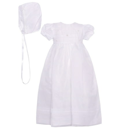 The Children's Hour Baby Girls White Floral Accents Baptism Bonnet Dress