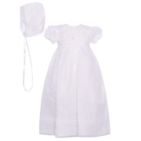 Baptism Bonnet - The Children's Hour Baby Girls White Floral Accents Baptism Bonnet Dress