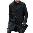 thumbnail image 2 of Herrnalise Men's Lapel Tweed Trench Coat Jacket Winter Casual Solid Turndown Keep Warm Double Breasted Windbreaker Coat M-5XL Black, 2 of 3