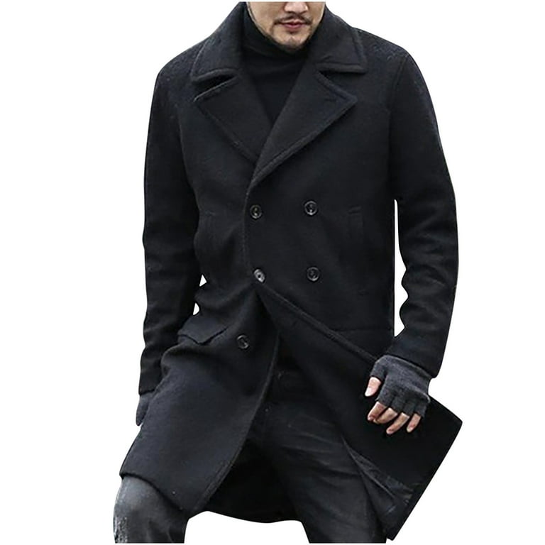 VKEKIEO Trench Coats for Men,Men Winter Casual Solid Turndown Keep Warm  Double Breasted Windbreaker Coat