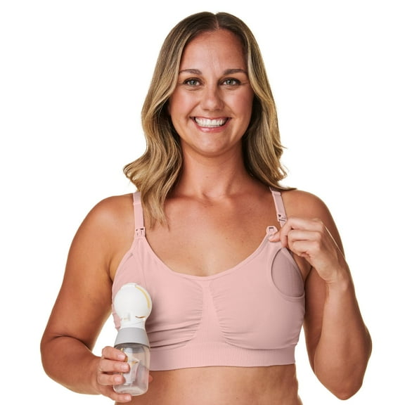 Bravado Designs Hands Free Pumping Bra & Nursing Bra 2-in-1 Seamless for Maternity & Breastfeeding, Soft Rose, Medium