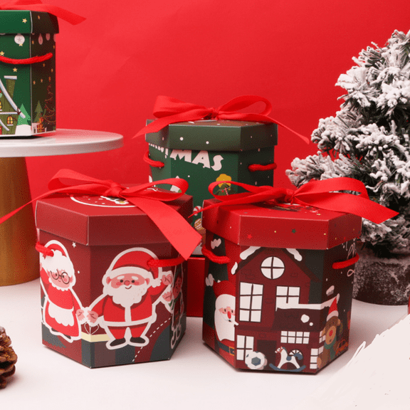 Christmas Box with Portable Rope Festive Candy Cookie Xmas Paper Box Merry Christmas Packaging/ Christmas Eve Gift Box