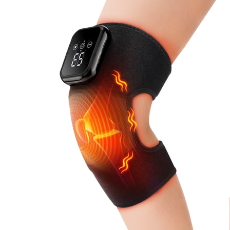 Cordless Heated Knee Massager, Knee Massager with Heat, Knee Heating Pad Brace with 3 Vibration & Heating Modes, 15min Auto Off, Adjustable Extended Strap, 2000mAh Battery Rechargeable